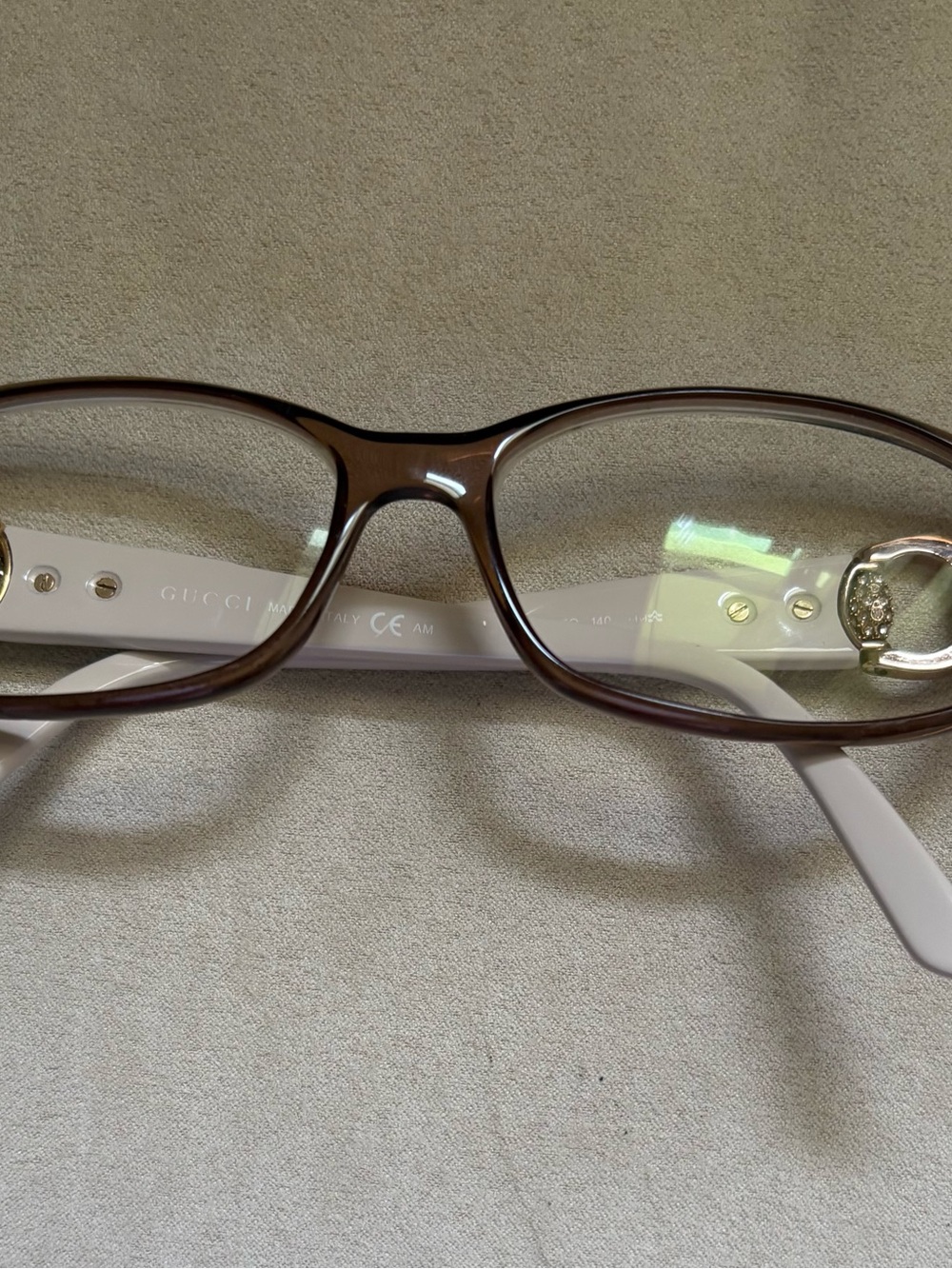 Gucci Women's Brown Front with Cream Temples Oval Optical Glasses